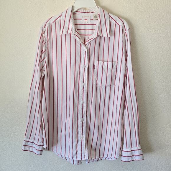 Levi's Women's Sz Large Boyfriend Fit Button Up Striped Cotton Shirt Lightweight - Picture 1 of 7